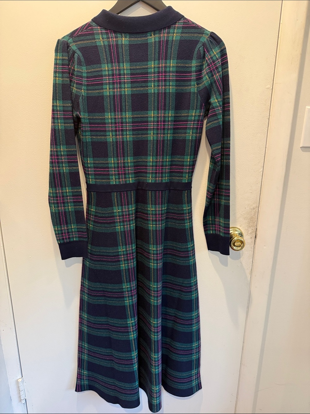 Boden Navy, Green and Pink Plaid Long-Sleeve Zip Dress - Picture 6 of 6